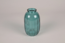 A268NH Vase bouteille en verre bleu D7cm H12cm