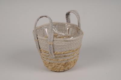 A270NM Cache-pot panier en jonc gris et naturel D18cm H16cm