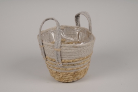 A270NM Grey and natural seagrass planter basket D18cm H16cm