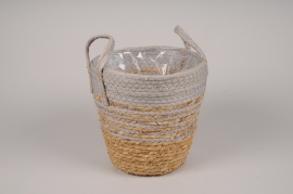 A272NM Grey and natural seagrass planter basket D24cm H23cm