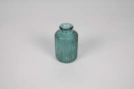 A274NH Vase bouteille en verre bleu D6cm H10cm