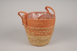 A275NM Orange and natural seagrass planter basket D25cm H23cm