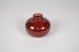 A280NH Vase bouteille en verre bordeaux D10.5cm H8.5cm