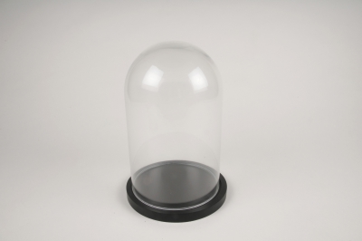 A283I0 Cloche verre plateau bois noir D17cm H25cm