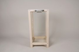 A292U7 Lanterne en bois blanchi et en verre 28x28cm H58cm