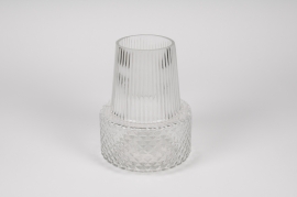 A296R4 Vase en verre strié transparent D13cm H18.5cm