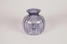 A301W3 Purple ribbed glass vase D13cm H13cm