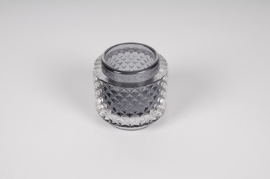 A302R4 Dark grey glass candle jar D7cm H7.5cm