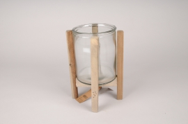 A303U7 Glass candle holder with wooden stand H23cm