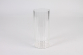 A304NH Vase en verre strié transparent D10cm H24cm