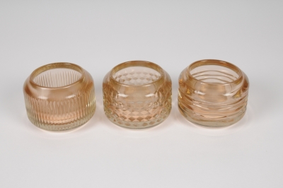 A305R4 Photophore en verre rose assorti D8cm H6cm