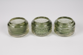 A306R4 Assorted green glass candle jar D8cm H6cm
