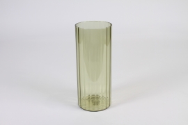 A308NH Vase en verre strié vert D10cm H24cm