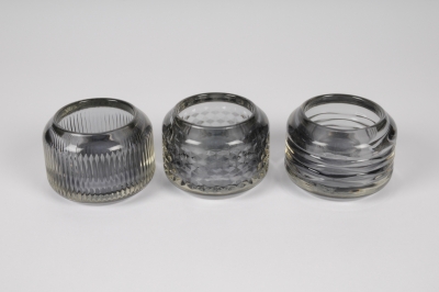 A309R4 Assorted grey glass candle jar D8cm H6cm