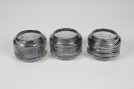 A309R4 Photophore en verre gris assorti D8cm H6cm