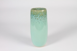 A312QS Vase en céramique turquoise D12cm H27.2cm