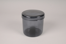 A316DQ Black glass jar with cover D12cm H12cm
