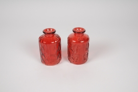 A317R4 Vase bouteille en verre rouge assorti D6cm H10cm