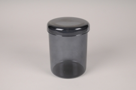 A318DQ Black glass jar with cover D12cm H16cm
