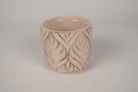 A320Y8 Pink concrete planter with leaves patterns D13.5cm H12.5cm