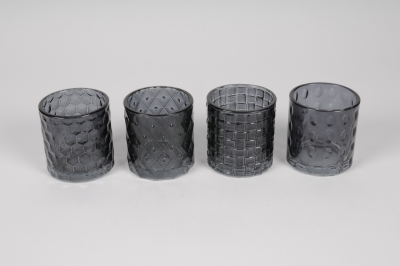 A322R4 Photophore en verre bleu assorti D7cm H7.5cm