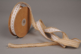 A332UN Natural burlap ribbon with lacework 2.5cm x 9cm