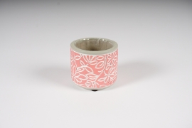 A335Y8 Cache-pot en céramique rose motif fleur D7.5cm H6.5cm