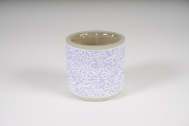 A339Y8 Cache-pot en céramique lavande motif fleur D11cm H10.5cm