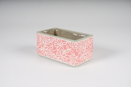 A341Y8 Jardinière en céramique rose motif fleur 16x9cm H8cm