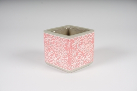 A344Y8 Cache-pot en céramique rose motif fleur 11x11cm H11cm