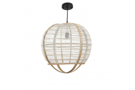 A351DQ Wood and linen hanging lamp D45cm H43cm