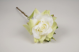 a389nn Rose artificielle blanche et verte H50cm