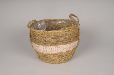 A394NM Pink seagrass planter basket D33cm H26cm