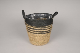 A397NM Black and natural seagrass planter basket D18cm H16cm