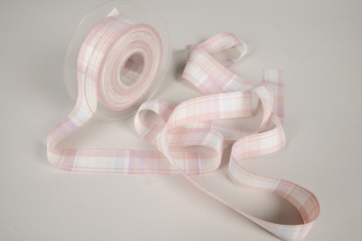 A412UN Ruban tissu �cossais rose et blanc 25mm x 15m