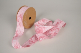 A419UN Light pink fabric ribbon with flower pattern 40mm x 20m