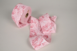 A420UN Light pink fabric ribbon with flower pattern 63mm x 20m