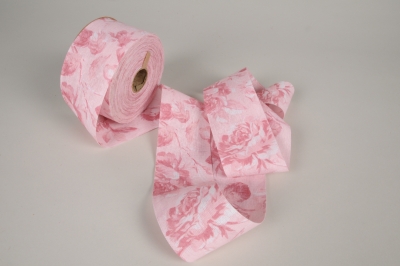 A420UN Ruban tissu rose pastel motif fleur 63mm x 20m