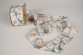 A431UN Green and cream ribbon fabric 63mm x 20m