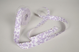 A437UN Light purple daisies fabric ribbon 25mm x 15m