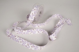 A438UN Ribbon fabric with light purple floral pattern 25mm x 15m