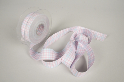 A445UN Ruban tissu � carreaux rose et bleu 25mm x 10m