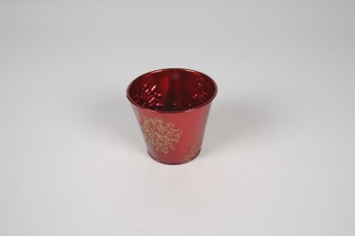 A464KM Red and gold zinc planter D9.5cm H8cm