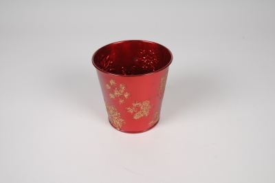 A465KM Red and gold zinc planter D11cm H10.5cm