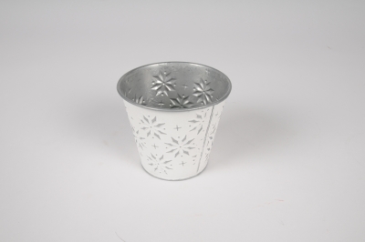 A467KM Cache-pot en zinc blanc et argent D9.5cm H8cm