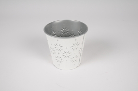 A468KM Cache-pot en zinc blanc et argent D11cm H10.5cm