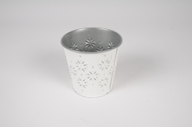 A468KM White and silver zinc planter D11cm H10.5cm