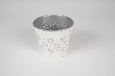 A469KM Cache-pot en zinc blanc et argent D13.5cm H12cm