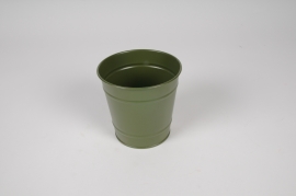 A474KM Cache-pot en zinc vert kaki D11cm H10.5cm