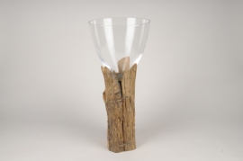 A481UO Vase en verre avec support en bois D23cm H56cm